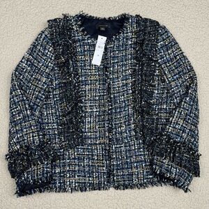 Ann Taylor Ruffle Tweed Peplum Jacket Blazer